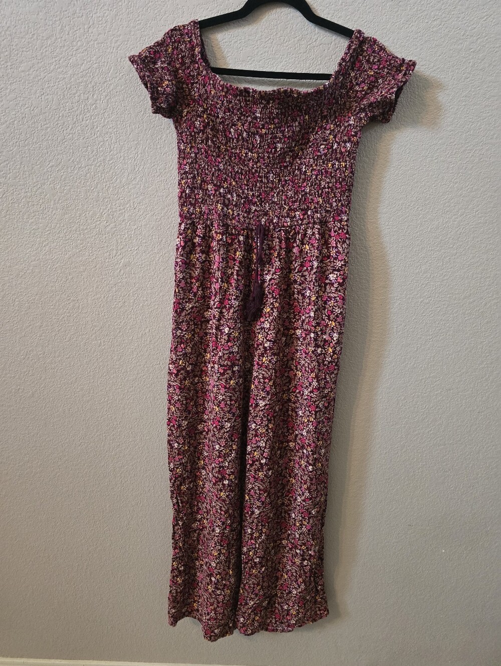 Xhilaration Floral Smocked Off-Shoulder Jumpsuit in Pink Sz. L